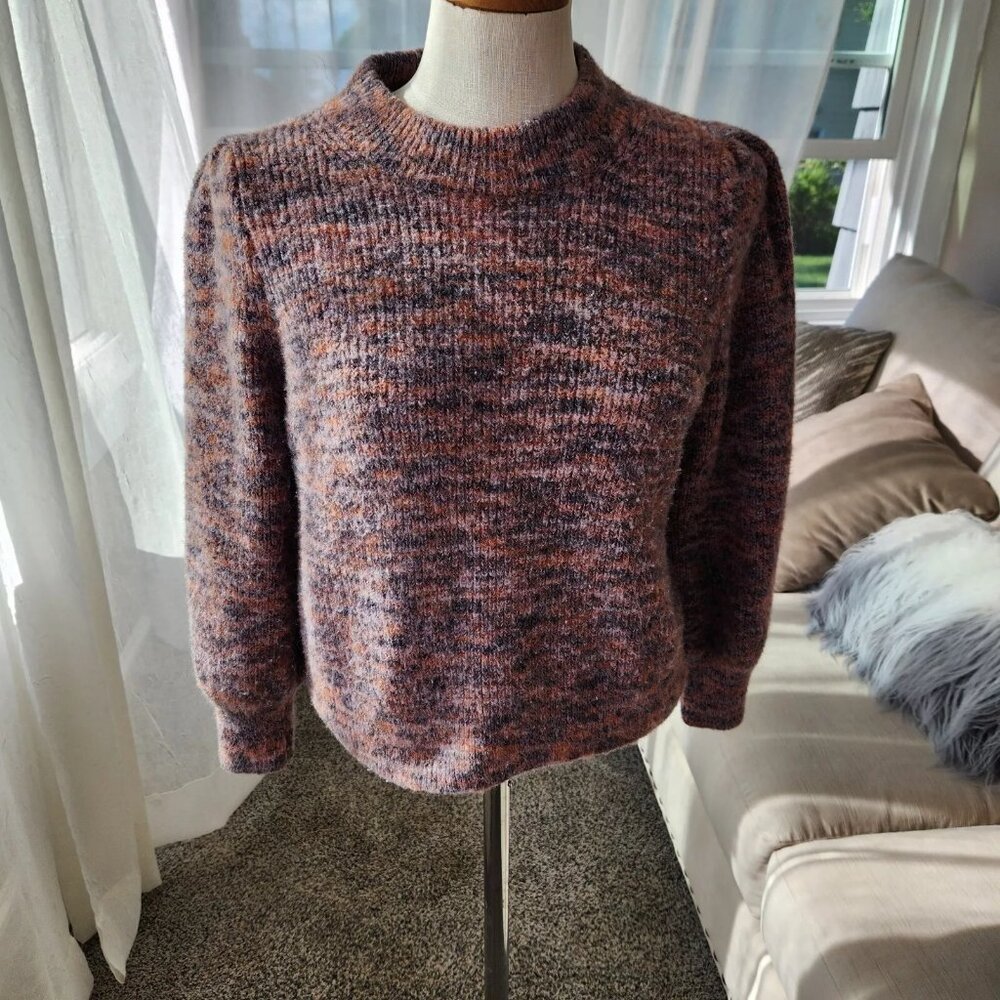 Madewell M Pink & Gray Space Dyed Super Soft Wool Blend Puff Shoulder Sweater